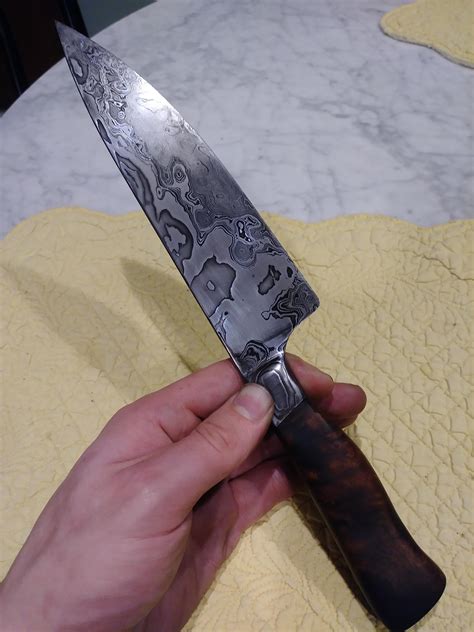 Damascus steel chef knife I made : r/Blacksmith