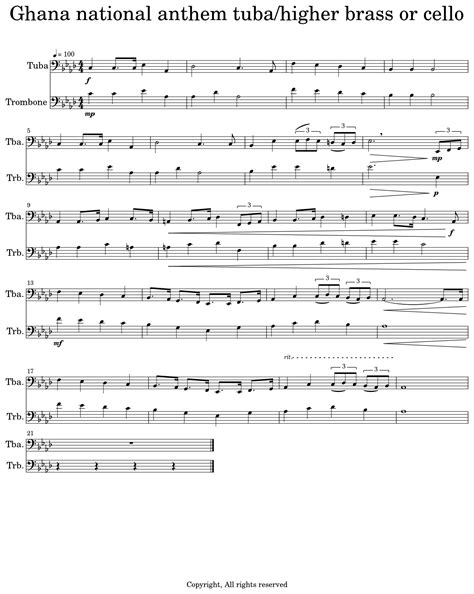 Ghana national anthem tuba/higher brass or cello - Sheet music for Tuba ...