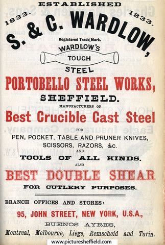 S & C Wardlow, Steel Manfucaturers, Portobello Steel Works & Congress Steel Works, Oughtibridge ...