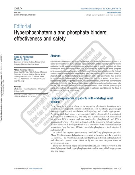 (PDF) Hyperphosphatemia and phosphate binders: Effectiveness and safety