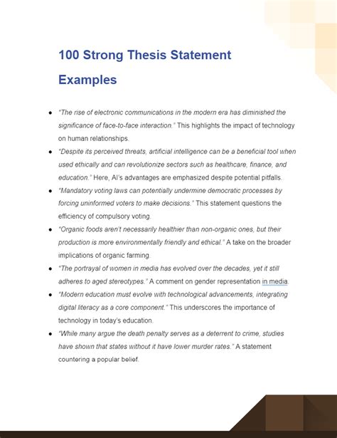 Strong Thesis Statement - 99+ Examples, How to Start, PDF, Tips