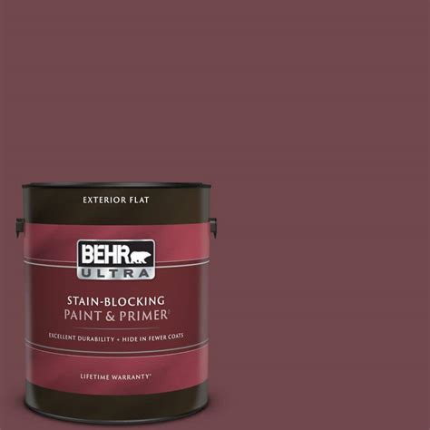 BEHR ULTRA 1 gal. #PPU1-14 Formal Maroon Flat Exterior Paint & Primer ...