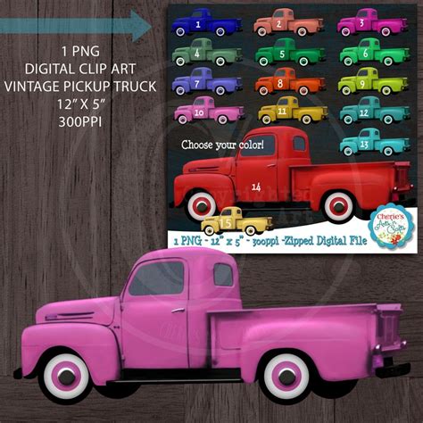 Pink Truck Clipart Vintage Style Pink Pickup Truck Old | Etsy