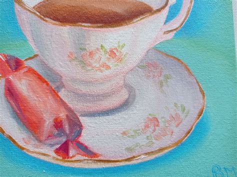 Tea Cup Painting on Canvas Miniature Oil Painting Kitchen Wall - Etsy