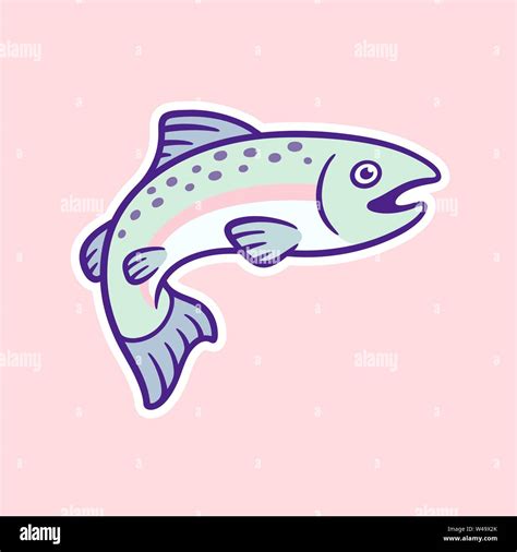 Cartoon salmon drawing on pink background. Simple hand drawn fish illustration, vector clip art ...