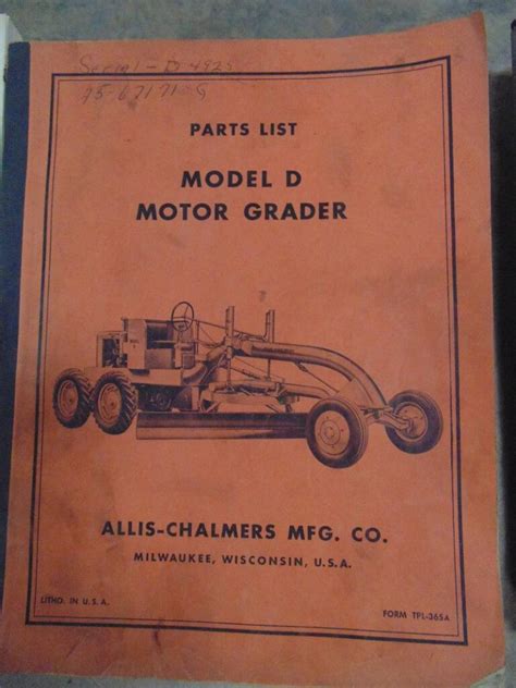 Allis Chalmers Model D Motor Grader Parts Manual - Used Equipment Manuals