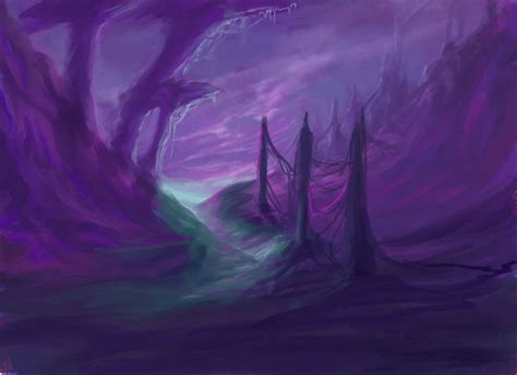 Almaera - purple mountains and clouds with strange trees fantasy concept art - Feed the ...