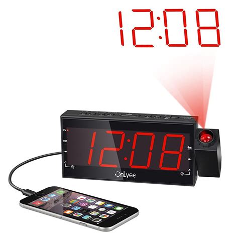 OnLyee Digital LED Dimmable Projection Alarm Clock Radio with AM/FM,USB Charging Port | Alarm ...