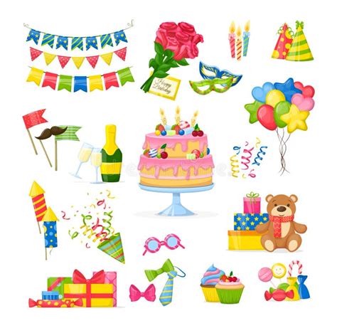 Celebration Birthday Party Decorations Set Cartoon Isolated Vector Stock Vector - Illustration ...