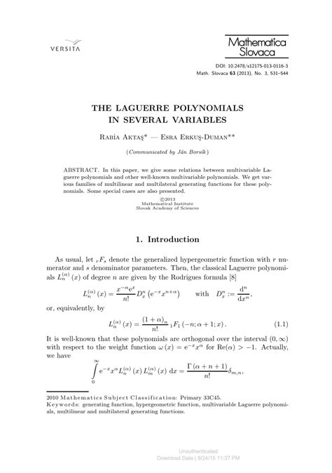 (PDF) The Laguerre polynomials in several variables