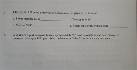 Solved 3. Classify the following properties of sodium metal | Chegg.com