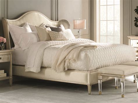 Caracole Classic Cream / Auric Silver Leaf Queen Size Wing Platform Bed ...