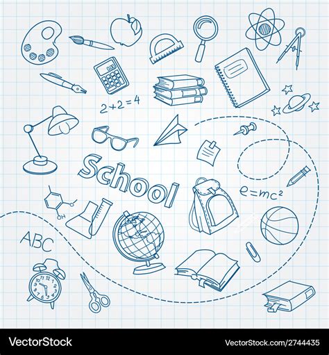 School doodle on notebook page background Vector Image