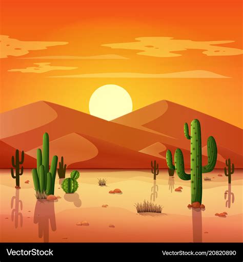 Desert landscape with cactuses Royalty Free Vector Image