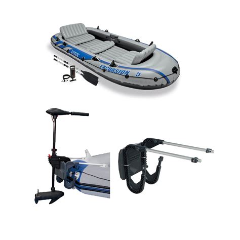 Intex 5 Person Inflatable Fishing Boat, Trolling Motor, & Boat Motor Mount Kit - Walmart.com