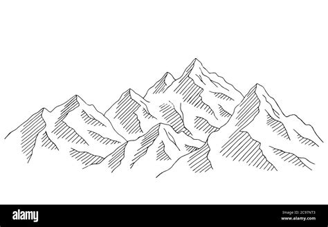 Mountain range graphic black white landscape sketch illustration vector Stock Vector Image & Art ...