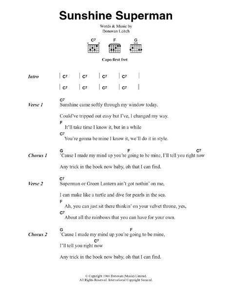 Sunshine Superman by Donovan - Guitar Chords/Lyrics - Guitar Instructor