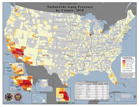 Gang member density by county in 2010. [4400x3400] : MapPorn