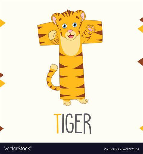 Alphabet letter t and tiger Royalty Free Vector Image