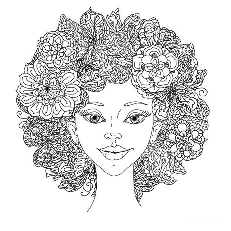 Uncolored Girlish Face For Adult Digital Art by Mashabr - Pixels