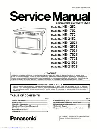 Panasonic Microwave Oven Service Manuals