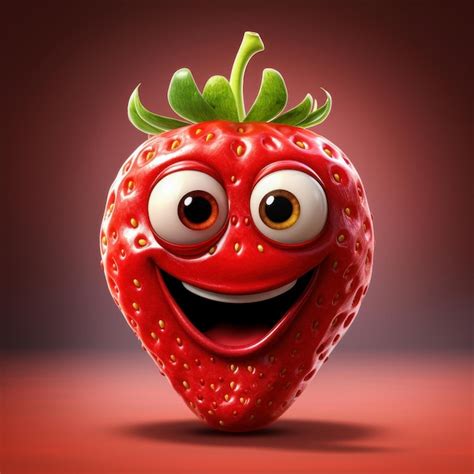 Premium Photo | Strawberry with cartoon eyes and mouth and a happy giggly