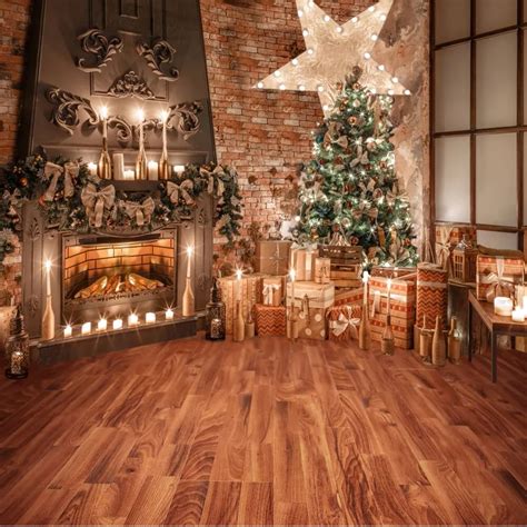 HUAYI Photography Backdrops Christmas Backdrop Trees Gifts Fireplace ...