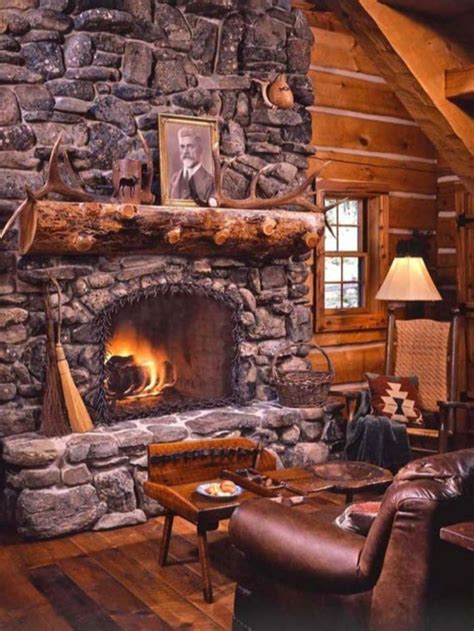 Pin on Fireplaces & Wood Stoves | Cabin fireplace, Cozy log cabin, Log ...