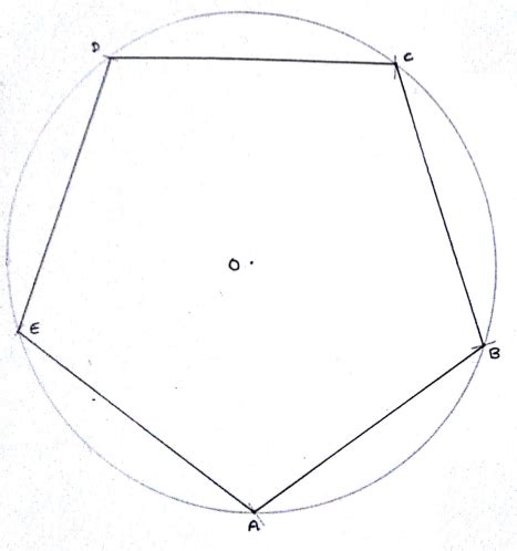 Construct a regular pentagon inside a circle of radius 6 cm. Suppose the pentagon is named as ...