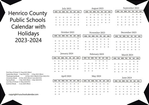 Henrico County Public Schools Calendar with Holidays 2023-2024