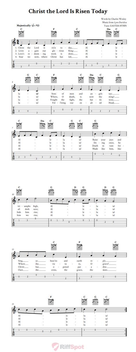 Christ the Lord Is Risen Today - Easy Guitar Sheet Music and Tab with ...