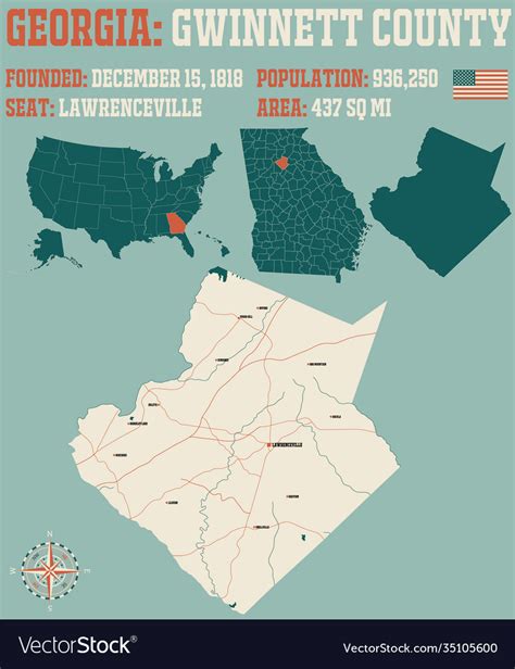 Map gwinnett county in georgia Royalty Free Vector Image