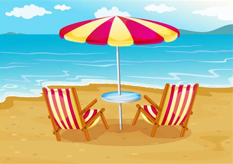 A beach umbrella with chairs at the seashore 526512 Vector Art at Vecteezy