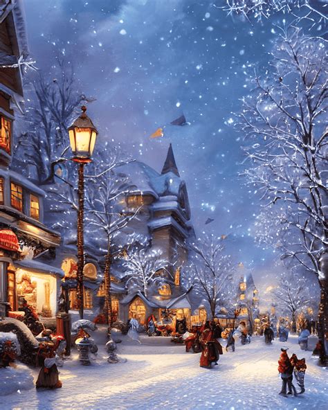 Beautiful Winter Christmas Village Scene by Thomas Kinkade · Creative ...