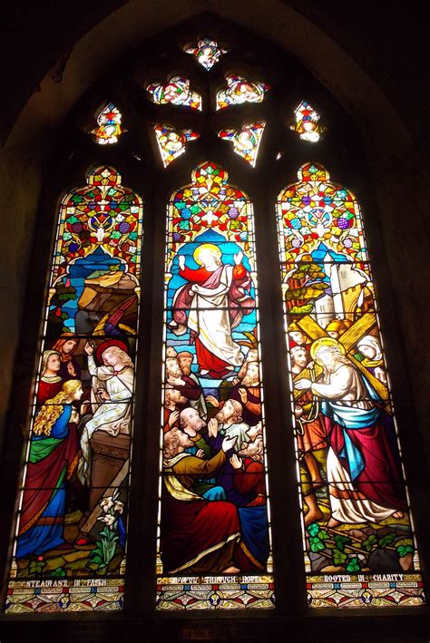 Beautiful stained glass window in the 12th century St Mildred's Church in Tenterden, Kent ...