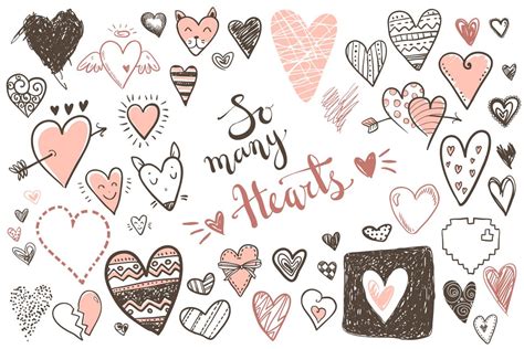 Vector doodle hearts, set (49112) | Patterns | Design Bundles