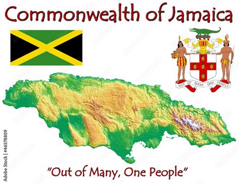 Jamaica Caribbean America national emblem map symbol motto Stock Vector ...