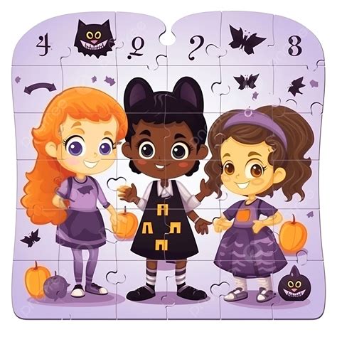 Educational Addition And Subtraction Puzzle Task With Kids Characters On Halloween Time ...