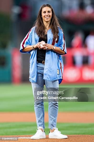 Soccer player Carli Lloyd throws out ceremonial first pitch at the... News Photo - Getty Images