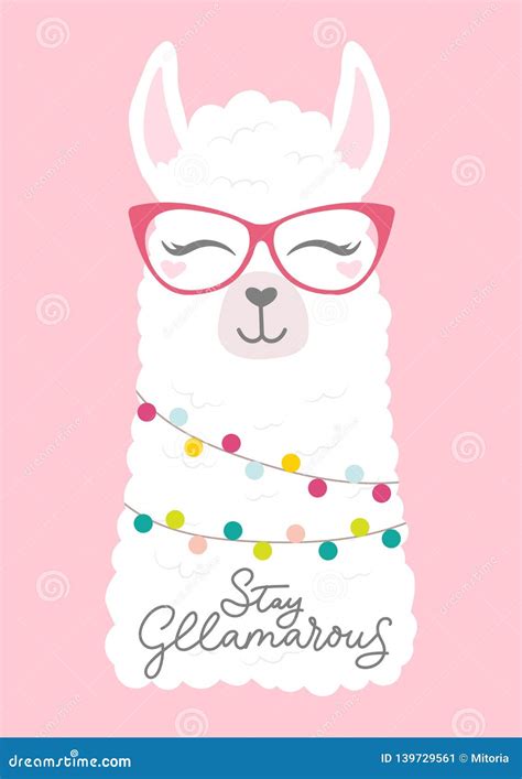 Cute Llama Head Illustration with Doodles and Lettering Inscription ...