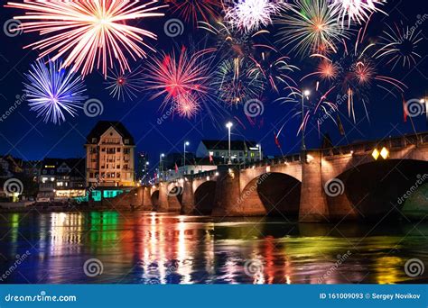 Mittlere Brucke Across Rhine River at Night, Basel Stock Image - Image of panoramic, night ...