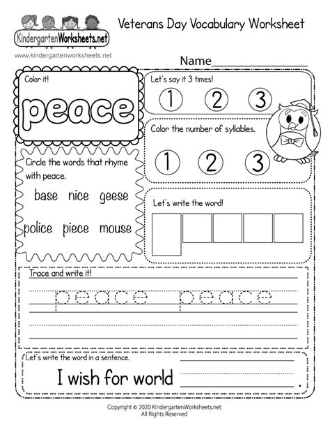 Free Printable Veterans Day Vocabulary Worksheet