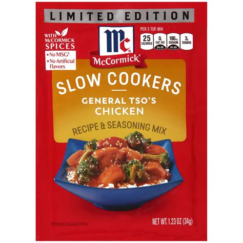 McCormick Slow Cookers Limited Edition General Tso's Chicken Recipe & Seasoning Mix, 1.23 OZ ...