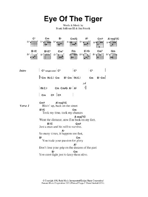 Eye Of The Tiger by Survivor - Guitar Chords/Lyrics - Guitar Instructor