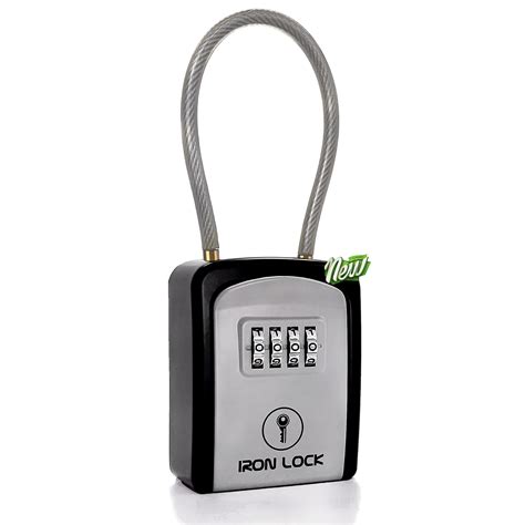 Buy Iron Lock - Cable Shackle Portable Key Lock Box for Keys 4 Digit Combination lockbox Indoor ...