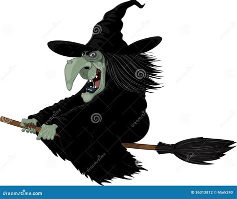 Illustration: Witch On Broomstick Stock Vector - Illustration of fear ...