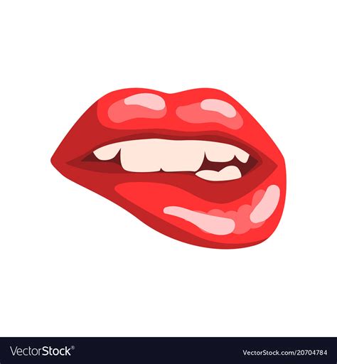 Red female mouth with white teeth biting glossy Vector Image