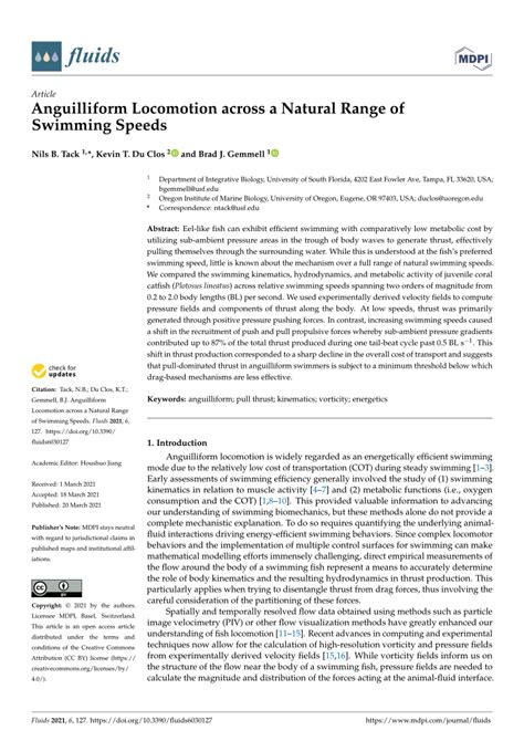 (PDF) Anguilliform Locomotion across a Natural Range of Swimming Speeds