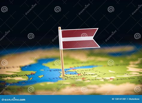 Latvia Marked with a Flag on the Map Stock Image - Image of capital ...