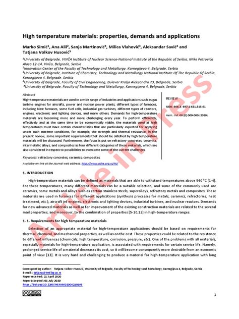 High Temperature Materials - Properties, Demands and Applications | PDF ...